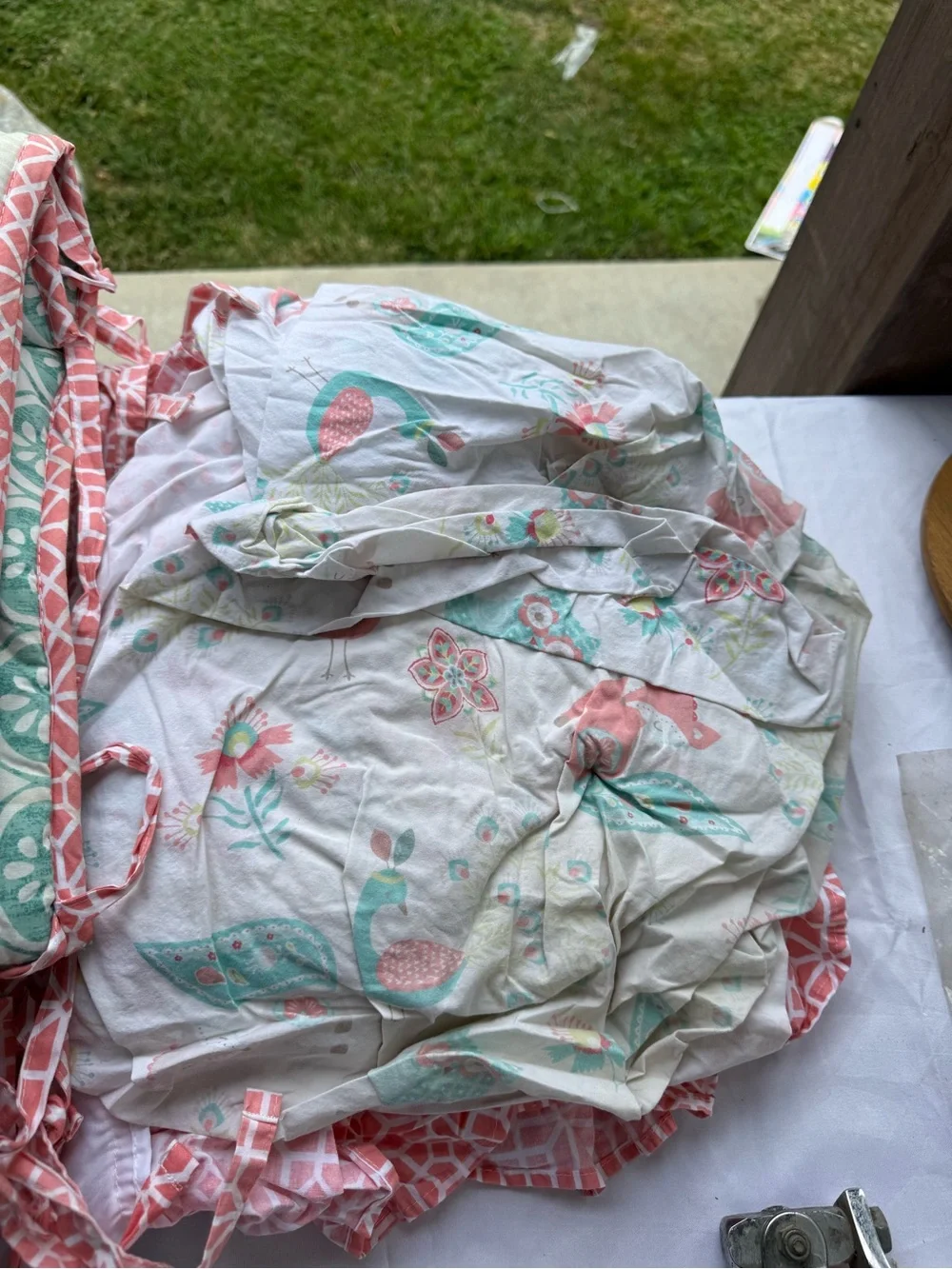 Levtex Coral, Teal & Gray Embroidered Animal Nursery Quilt